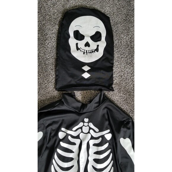 Skeleton Halloween Costume w/Hood & Gloves 1/2 Zip Approx Youth LARGE Pre-owned - Picture 6 of 9